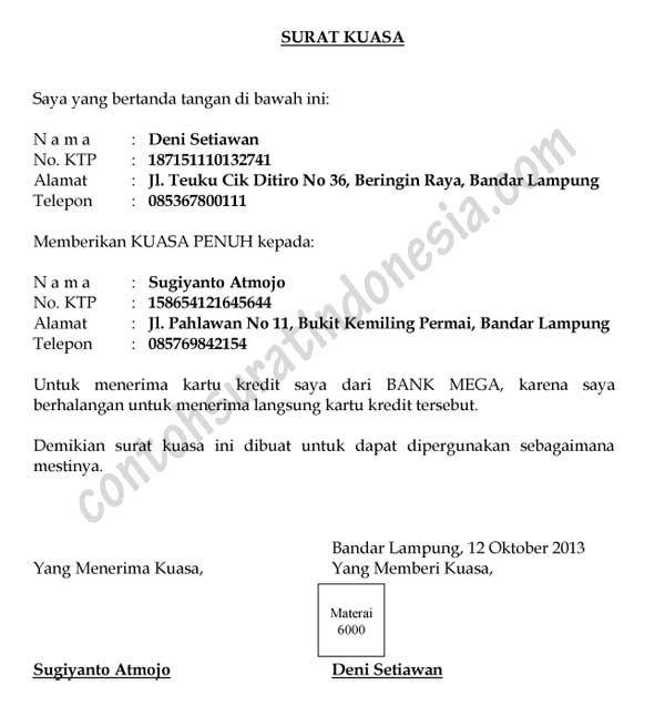 Detail Contoh Surat Kuasa Bermaterai Nomer 49