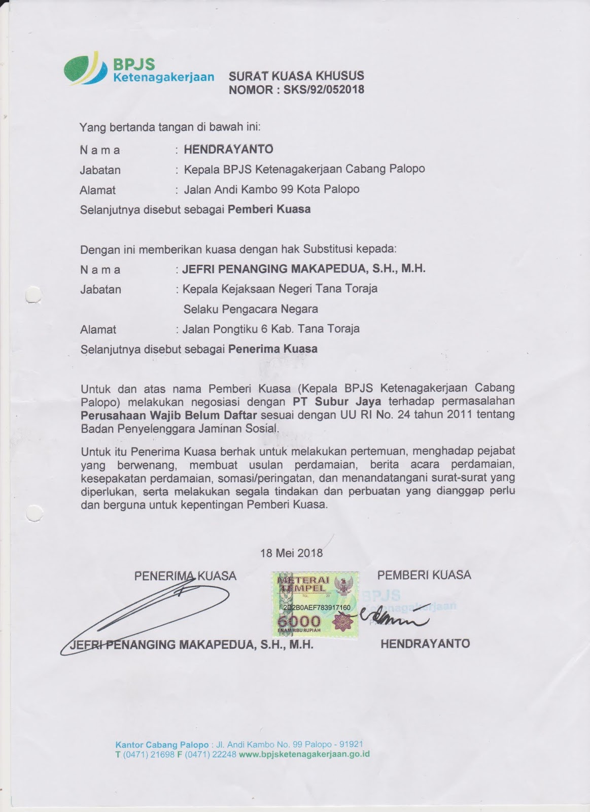 Detail Contoh Surat Kuasa Bpjs Nomer 34