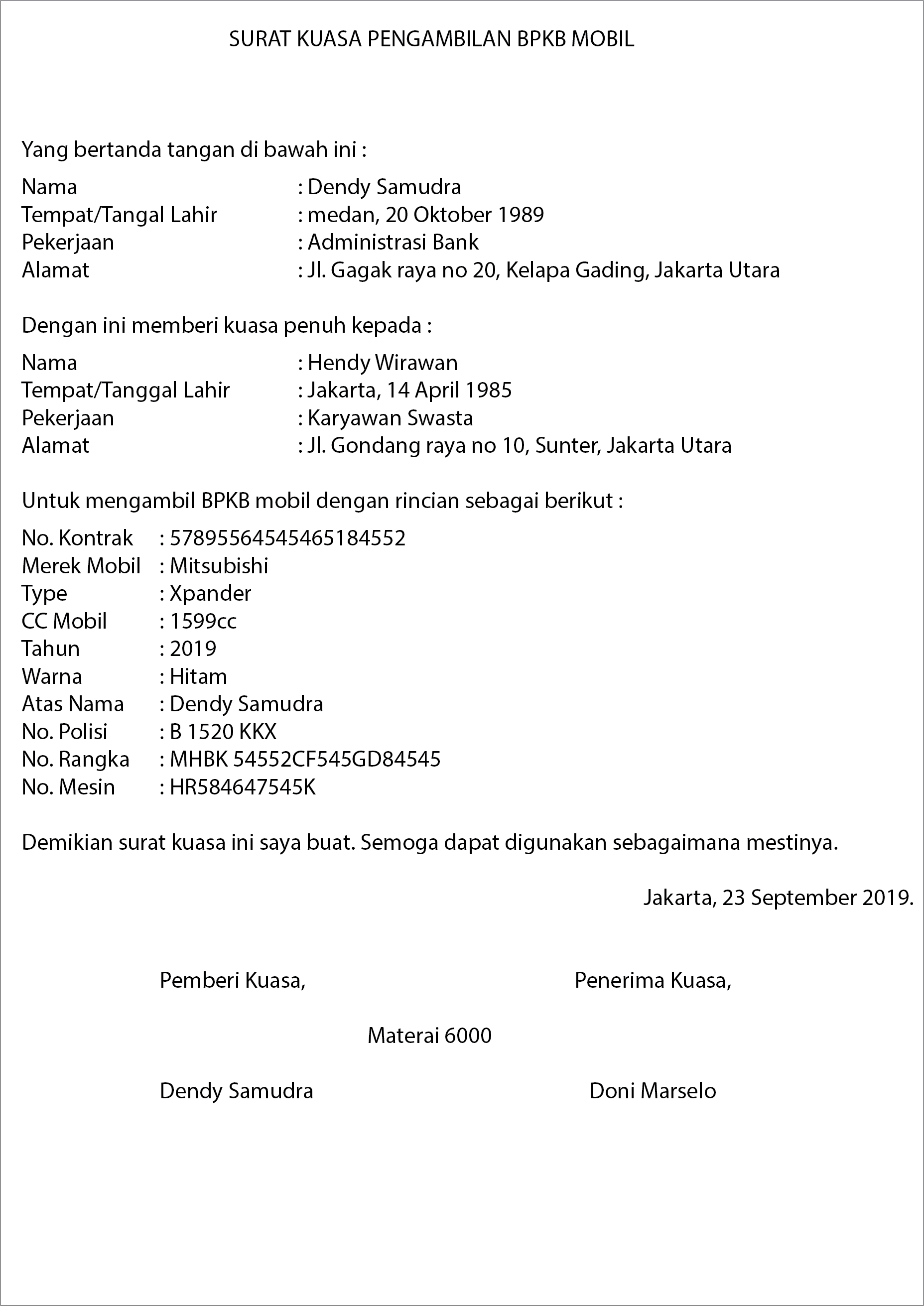 Detail Contoh Surat Kuasa Bpkb Nomer 9