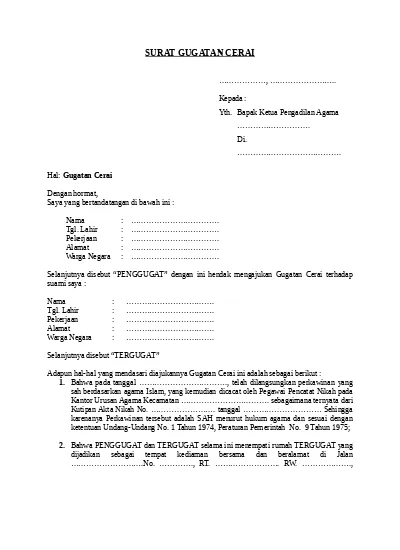 Detail Contoh Surat Kuasa Cerai Talak Nomer 25