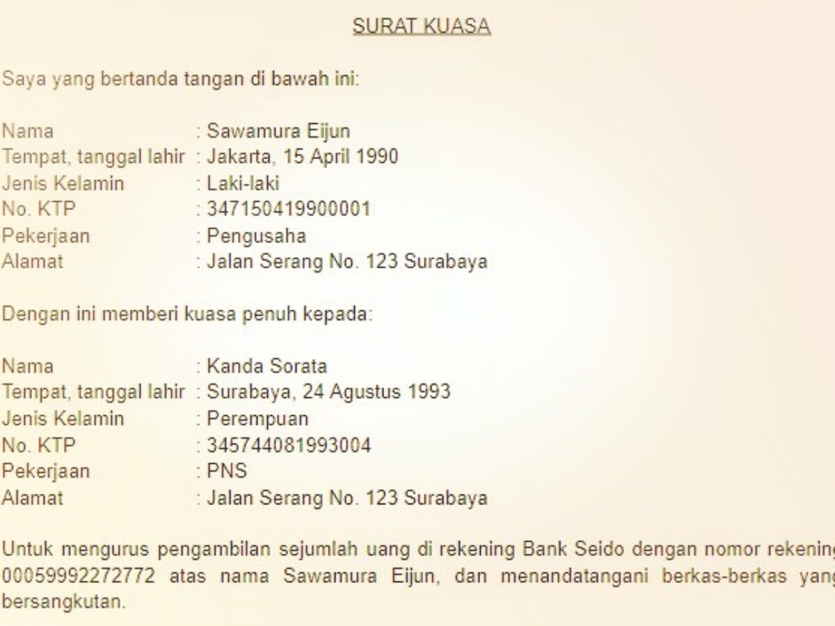 Detail Contoh Surat Kuasa Dibawah Tangan Nomer 22