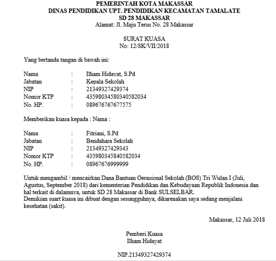 Detail Contoh Surat Kuasa Dinas Nomer 24