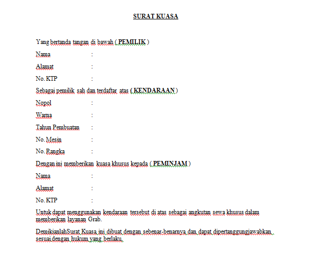 Detail Contoh Surat Kuasa Grab Nomer 3