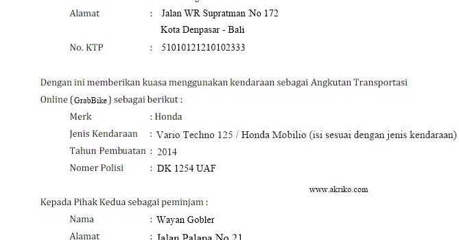 Detail Contoh Surat Kuasa Grab Nomer 24