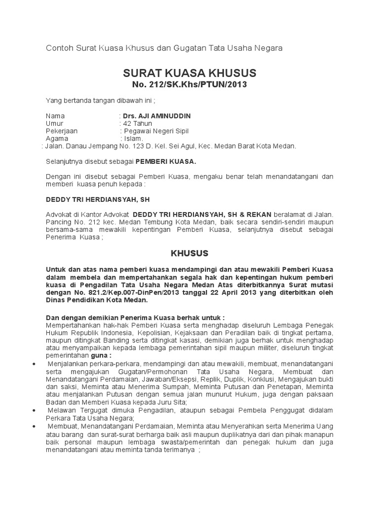 Detail Contoh Surat Kuasa Gugatan Nomer 2