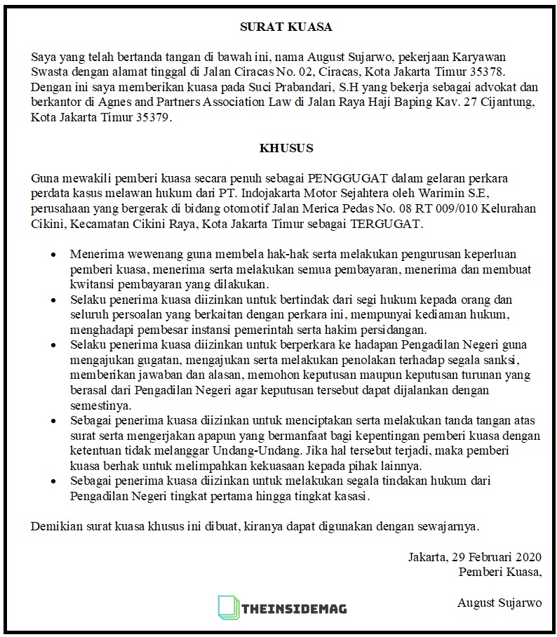 Detail Contoh Surat Kuasa Gugatan Nomer 36