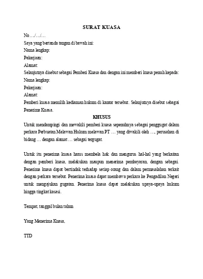 Detail Contoh Surat Kuasa Gugatan Nomer 48