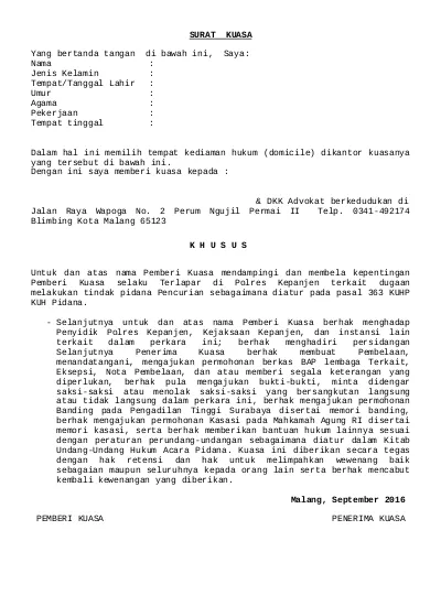 Detail Contoh Surat Kuasa Hukum Nomer 42