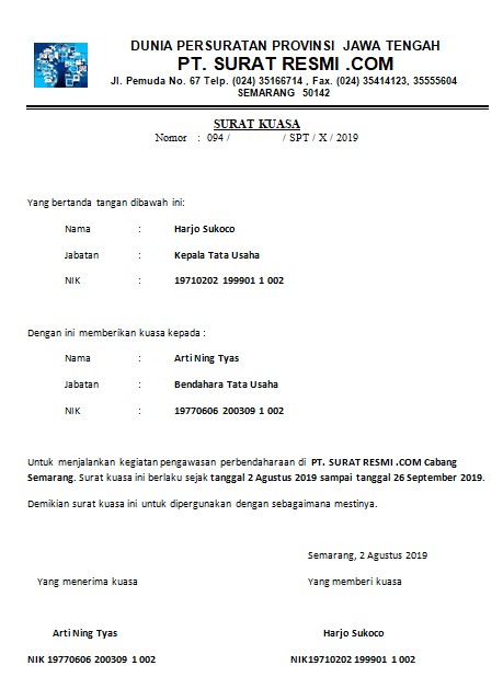 Detail Contoh Surat Kuasa Instansi Nomer 9