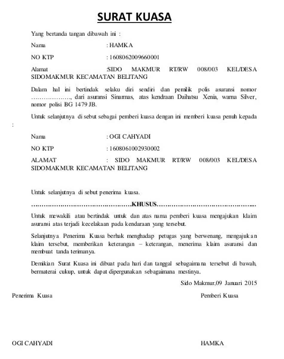 Detail Contoh Surat Kuasa Istimewa Nomer 12