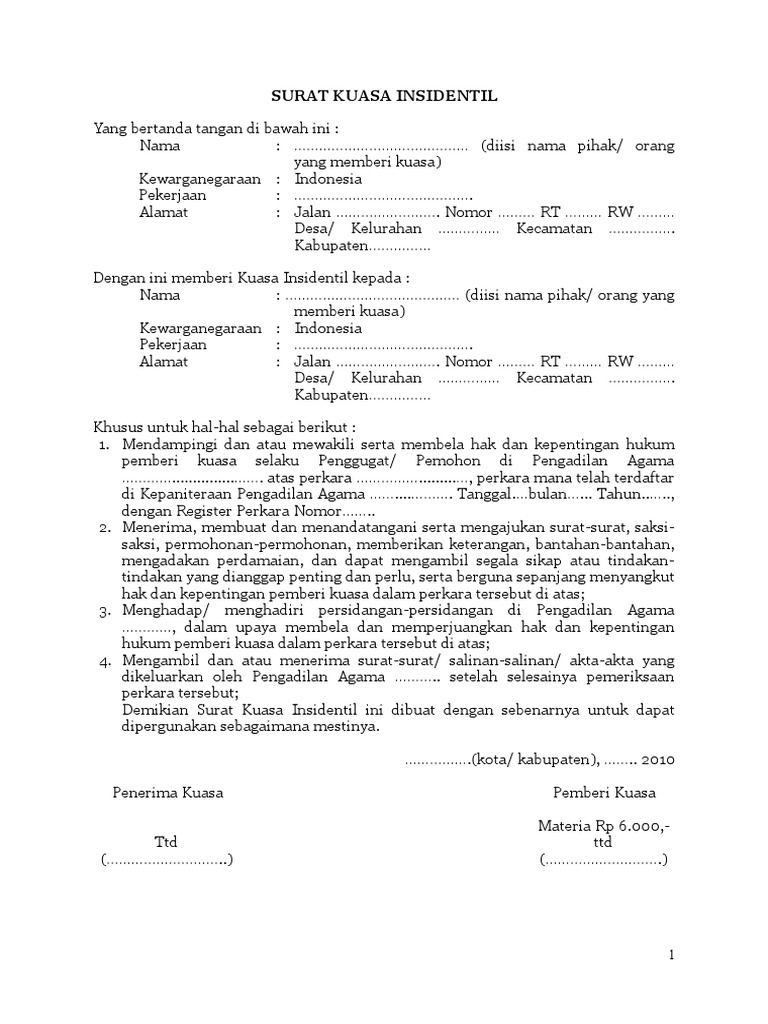 Detail Contoh Surat Kuasa Istimewa Nomer 52