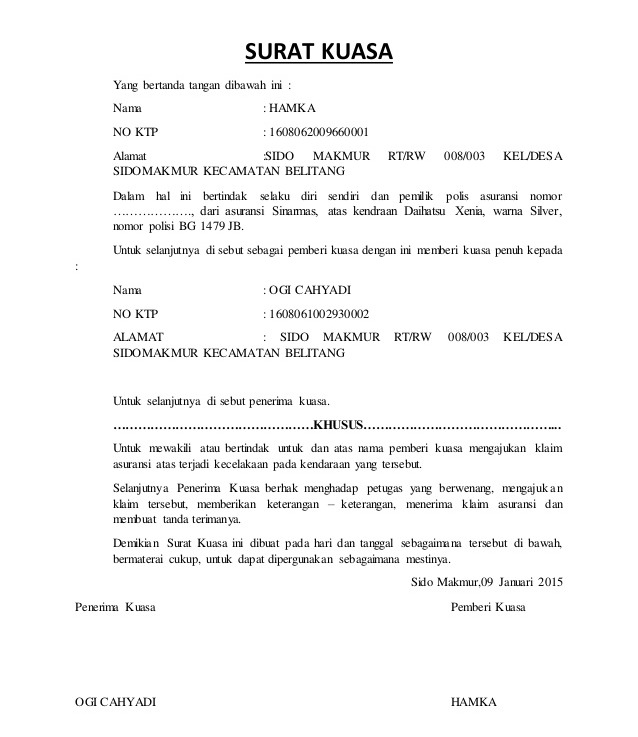 Detail Contoh Surat Kuasa Istimewa Nomer 57