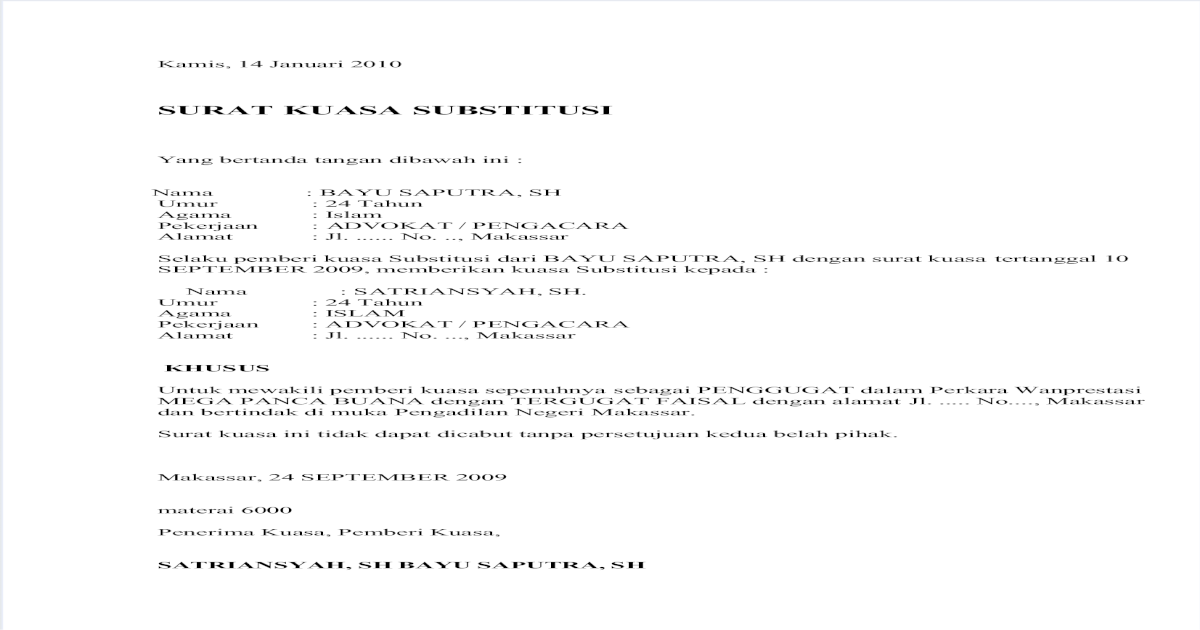 Detail Contoh Surat Kuasa Kasus Perdata Nomer 55