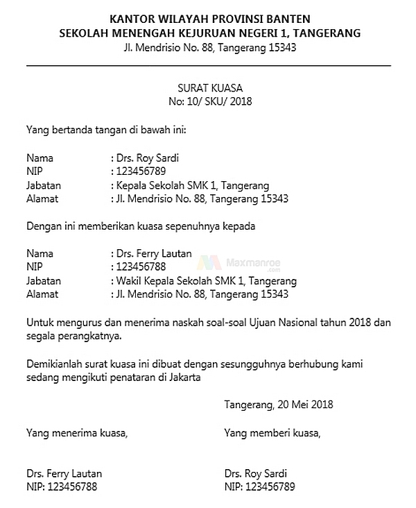 Detail Contoh Surat Kuasa Kedinasan Nomer 5