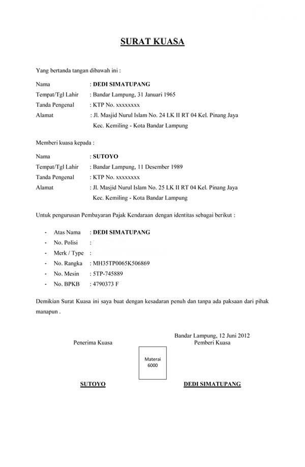 Detail Contoh Surat Kuasa Kehilangan Stnk Nomer 2