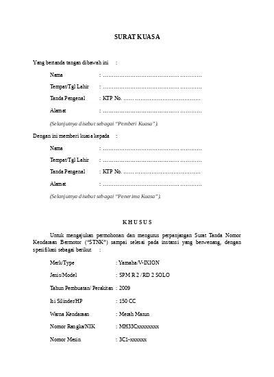 Detail Contoh Surat Kuasa Kehilangan Stnk Nomer 15