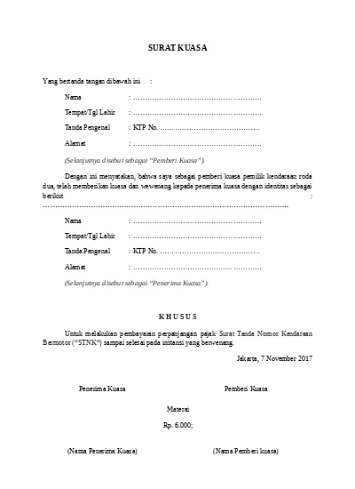 Detail Contoh Surat Kuasa Kehilangan Stnk Nomer 33