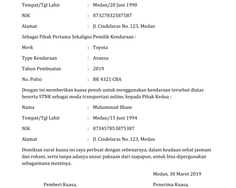 Detail Contoh Surat Kuasa Kendaraan Nomer 36