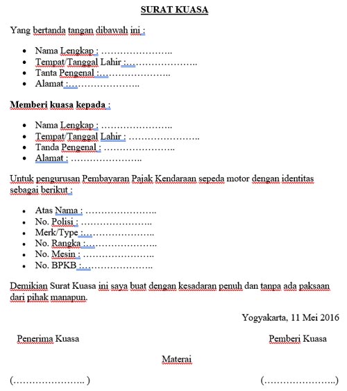 Detail Contoh Surat Kuasa Kendaraan Nomer 9