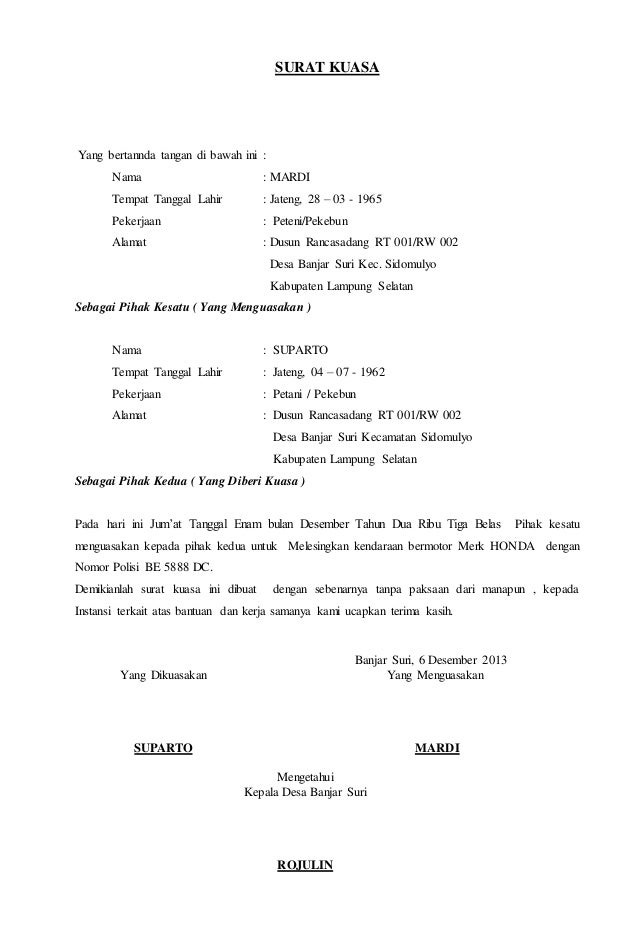 Detail Contoh Surat Kuasa Kendaraan Bermotor Nomer 16