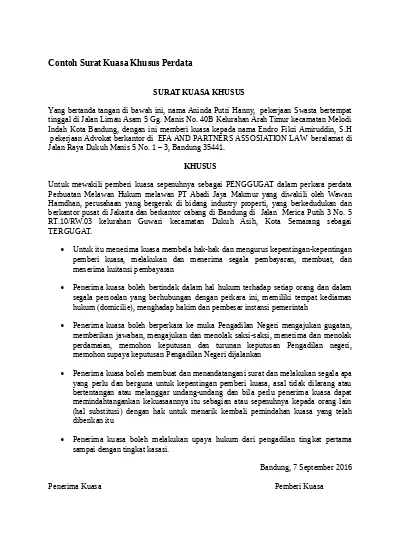 Detail Contoh Surat Kuasa Khusus Advokat Nomer 50