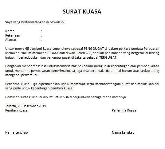 Detail Contoh Surat Kuasa Khusus Perdata Perbuatan Melawan Hukum Nomer 44