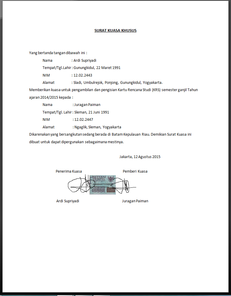 Detail Contoh Surat Kuasa Krs Mahasiswa Nomer 29