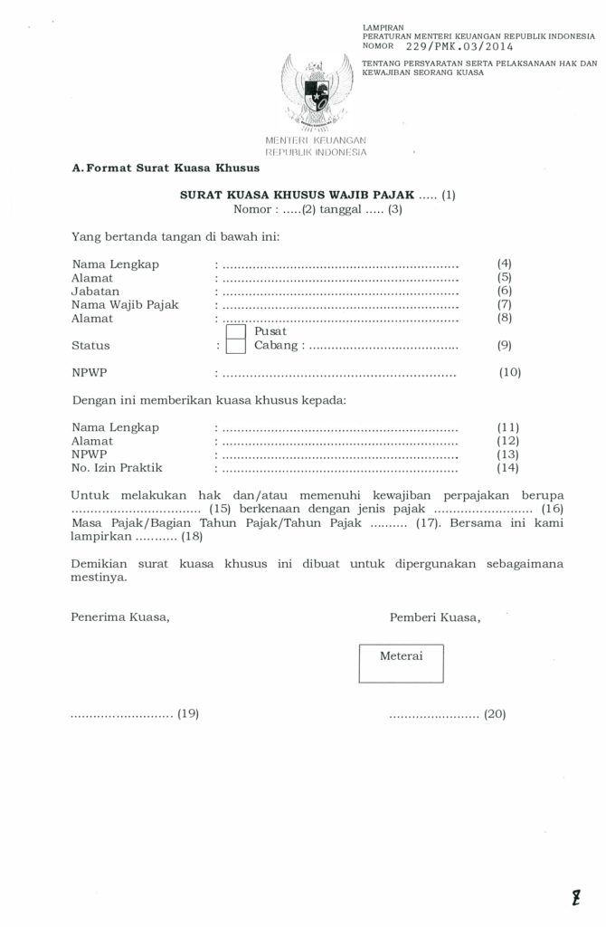 Detail Contoh Surat Kuasa Lapor Pajak Nomer 4