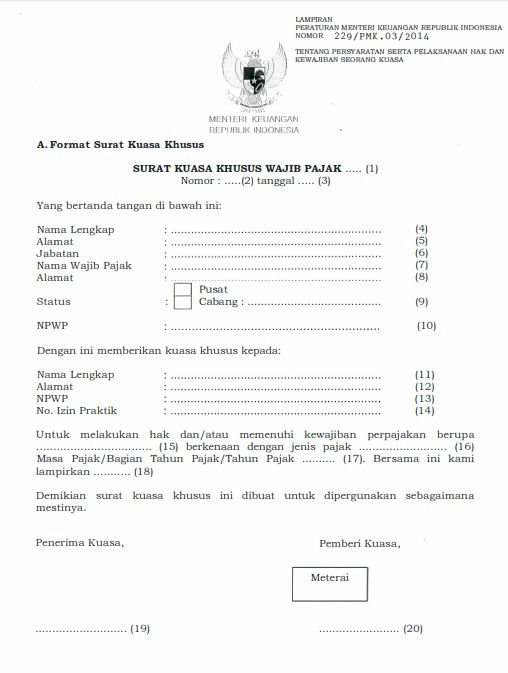 Detail Contoh Surat Kuasa Lapor Pajak Nomer 5