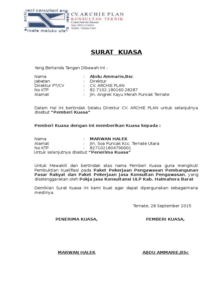 Detail Contoh Surat Kuasa Lelang Nomer 2