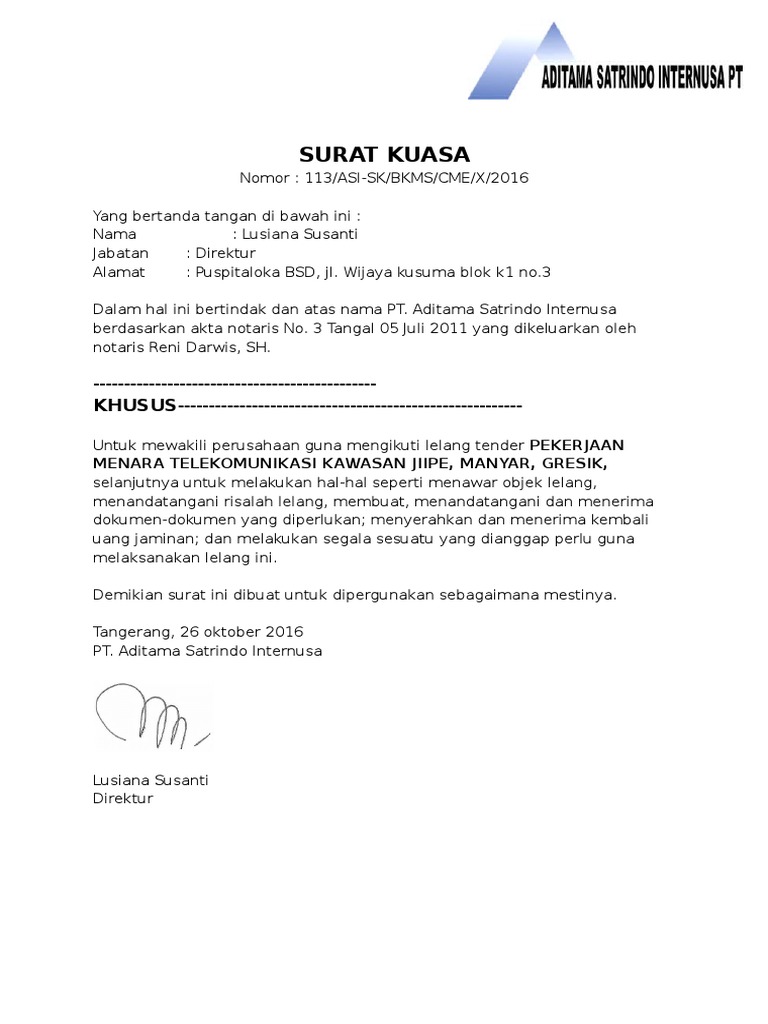 Detail Contoh Surat Kuasa Lelang Nomer 5