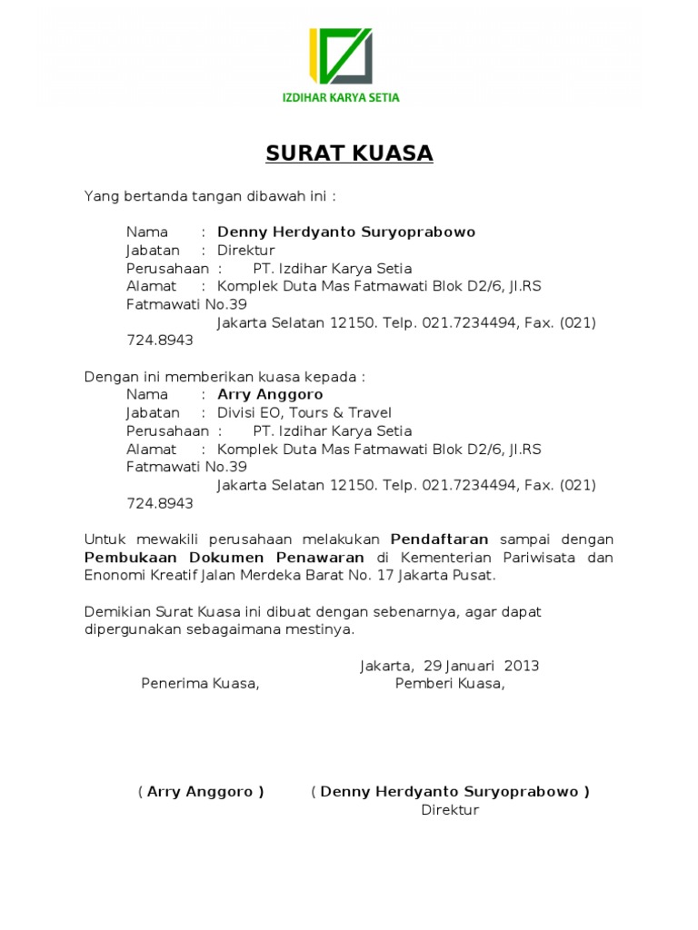 Detail Contoh Surat Kuasa Lelang Nomer 6