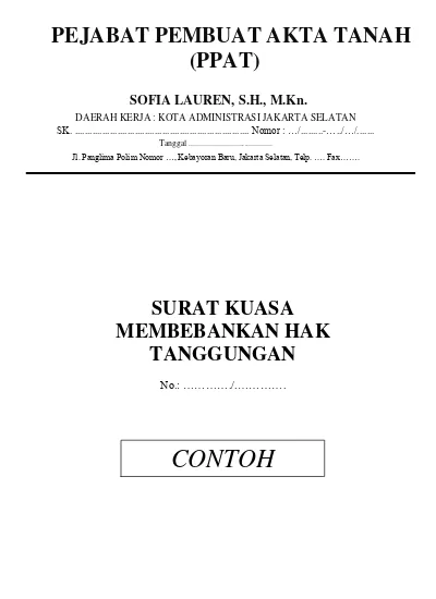 Detail Contoh Surat Kuasa Membebankan Hak Tanggungan Nomer 8