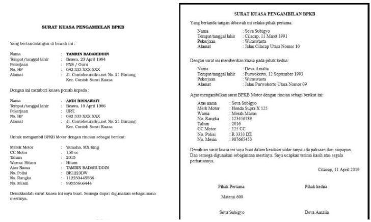 Detail Contoh Surat Kuasa Mengambil Bpkb Nomer 38