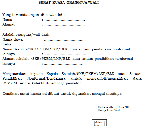 Detail Contoh Surat Kuasa Orang Tua Nomer 20