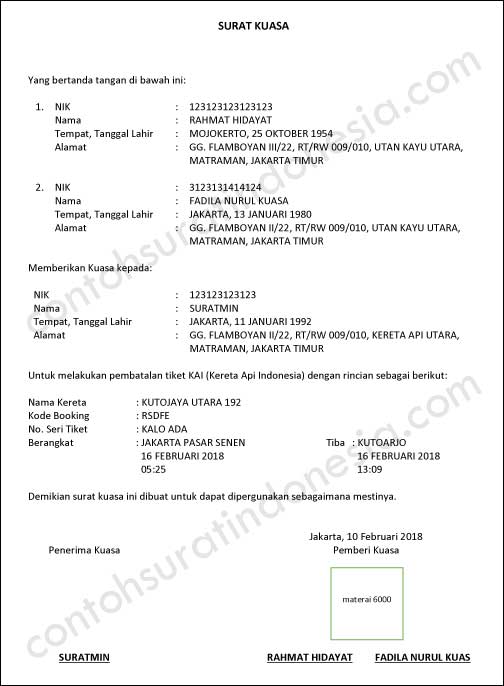 Contoh Surat Kuasa Pembatalan Tiket - KibrisPDR