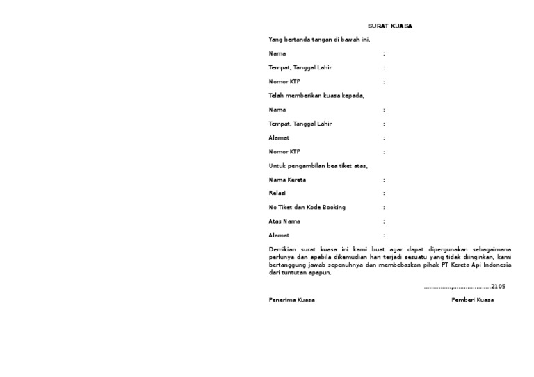 Detail Contoh Surat Kuasa Pembatalan Tiket Nomer 14