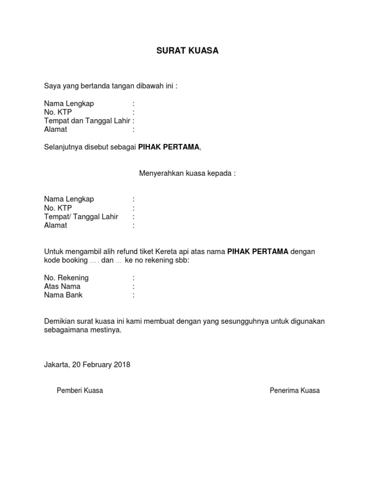 Detail Contoh Surat Kuasa Pembatalan Tiket Nomer 22