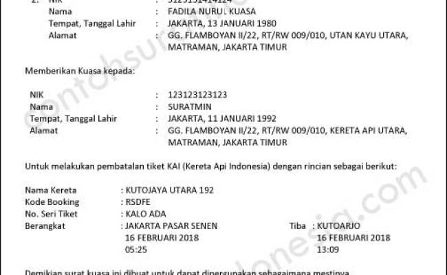 Detail Contoh Surat Kuasa Pembatalan Tiket Nomer 30