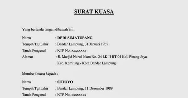 Detail Contoh Surat Kuasa Pembayaran Pajak Mobil Nomer 29