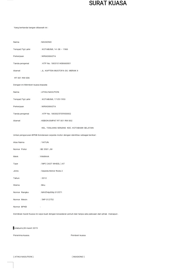 Detail Contoh Surat Kuasa Pembayaran Pajak Motor Nomer 41