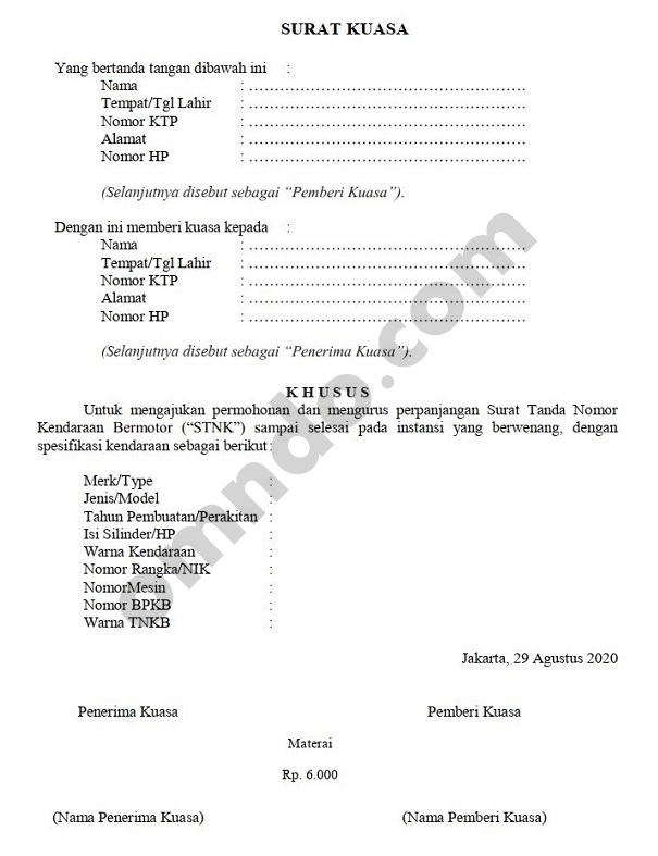 Detail Contoh Surat Kuasa Pembayaran Pajak Motor Nomer 55