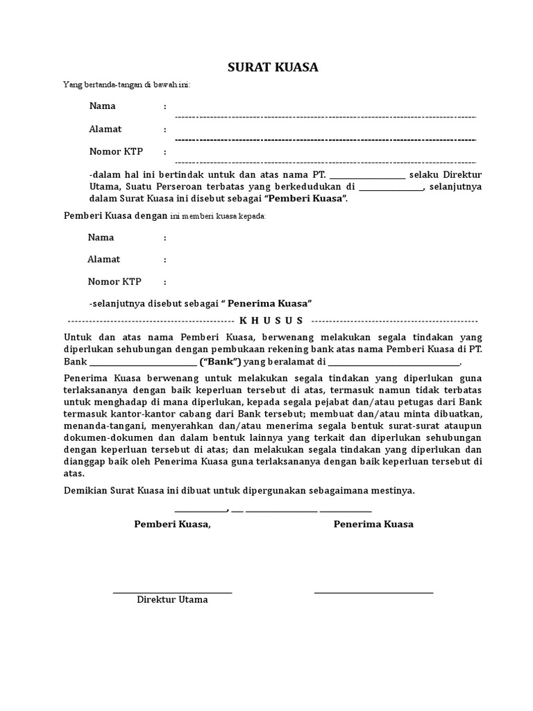 Detail Contoh Surat Kuasa Pembukaan Rekening Bank Nomer 11