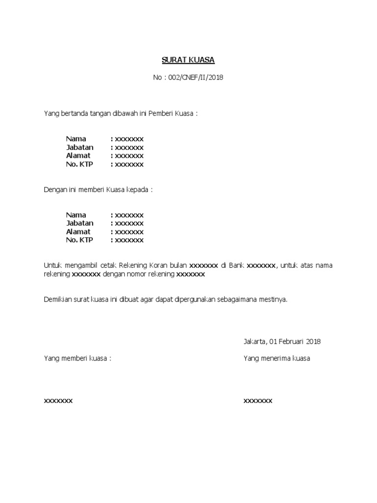 Download Contoh Surat Kuasa Pembukaan Rekening Bank Bri Nomer 45