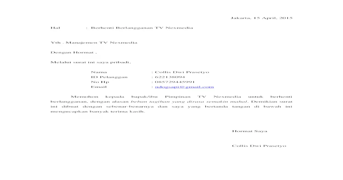 Detail Contoh Surat Kuasa Pemutusan Indihome Nomer 14