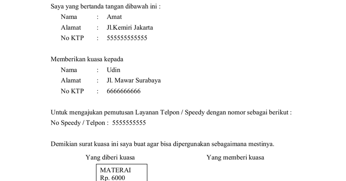 Download Contoh Surat Kuasa Pemutusan Indihome Nomer 7