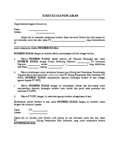 Detail Contoh Surat Kuasa Pencairan Deposito Nomer 4