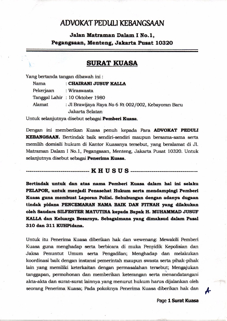 Detail Contoh Surat Kuasa Pendampingan Hukum Nomer 20