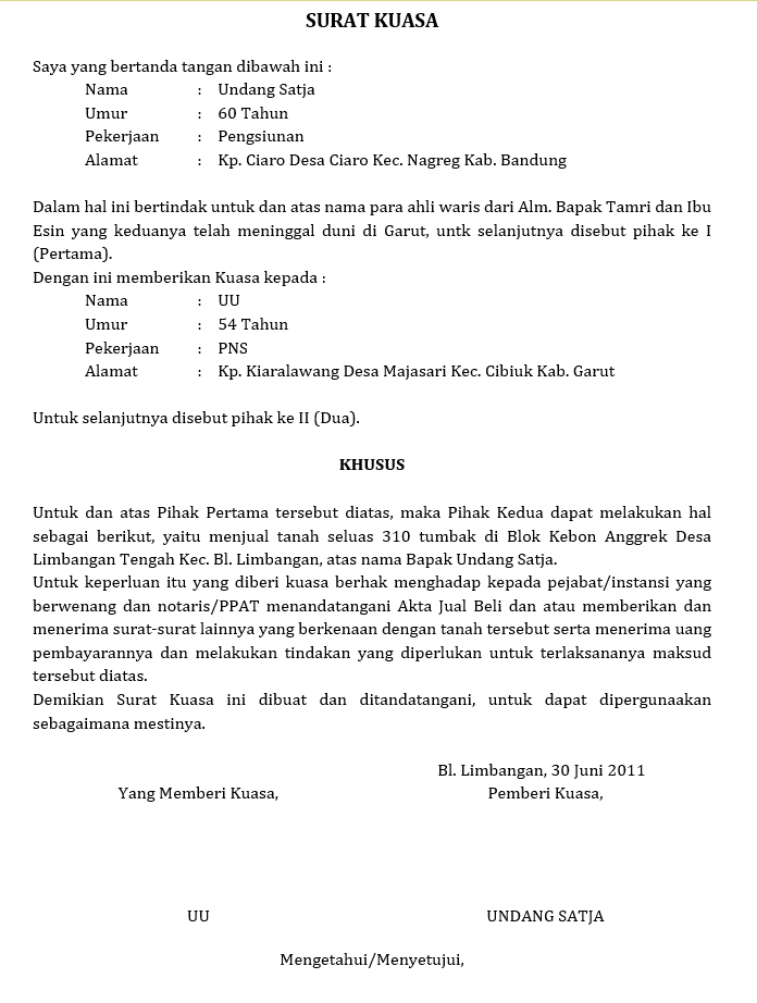 Detail Contoh Surat Kuasa Pengadilan Nomer 7