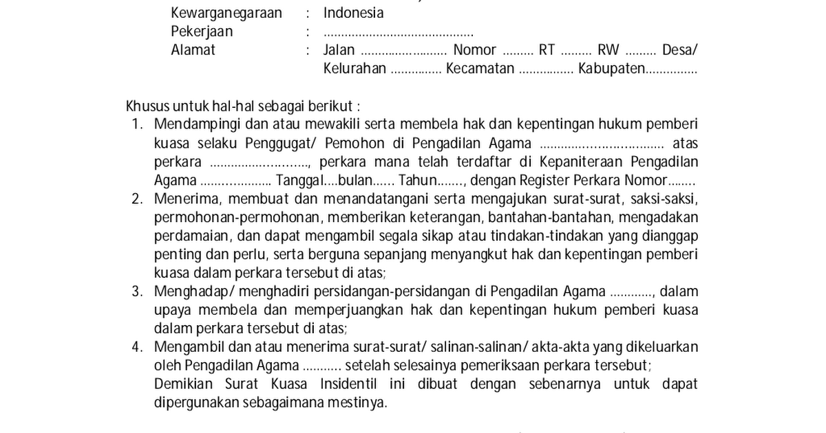 Detail Contoh Surat Kuasa Pengadilan Agama Nomer 43